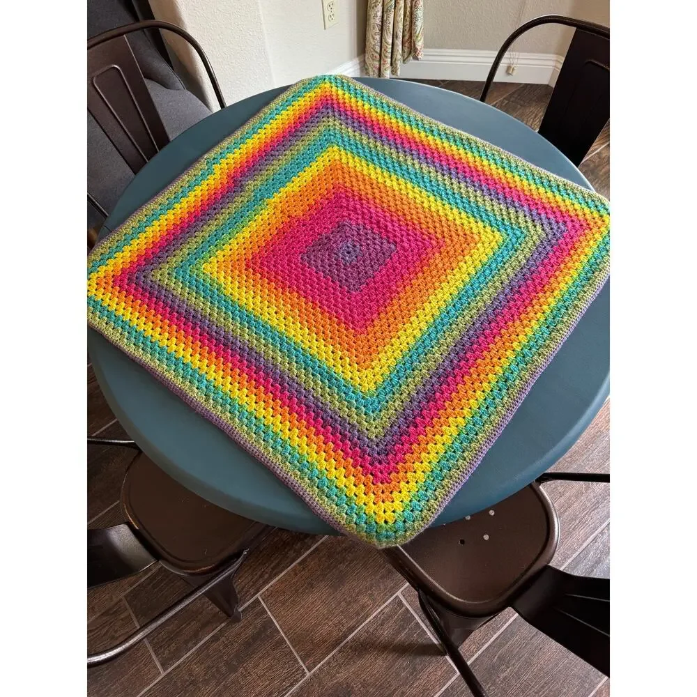 Rainbow Custom Made Crochet Granny Square Table Topper Scarf Hand Home LGBTQ EUC